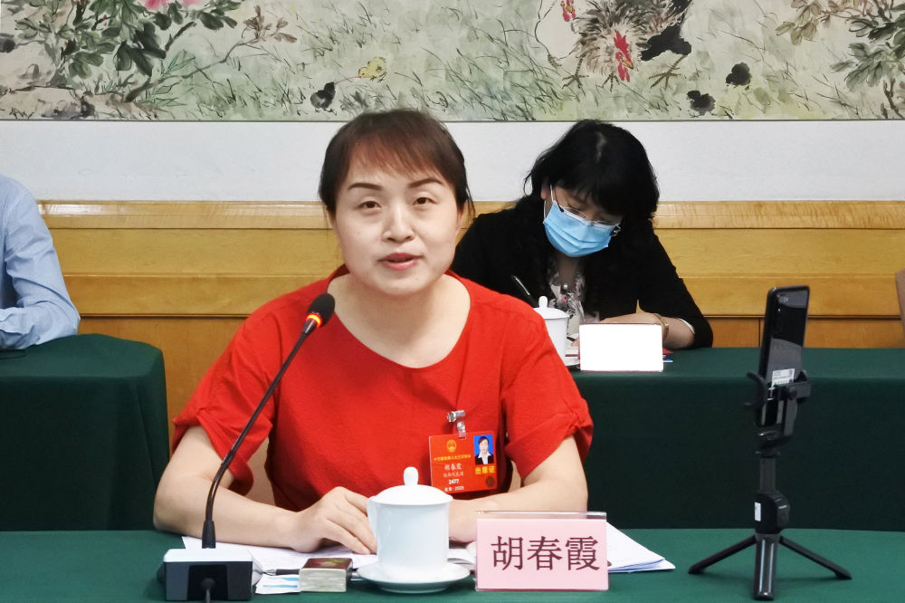 5月23日，全國(guó)人大代表胡春霞在參加分組審議政府工作報(bào)告時(shí)發(fā)言。新華社記者　吳雨　攝